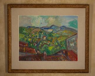 Pinchus Kremegne, Paysage en Provence, gouache, signed lower right. To see all 200+ pictures, visit https://www.sophiasestatesales.com/current-estate-sales and click on the link.
