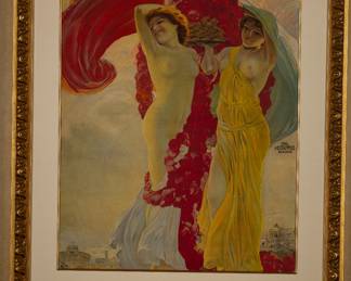 Art Nouveau poster, 1911, for the Rome Exhbition, it has been trimmed. To see all 200+ pictures, visit https://www.sophiasestatesales.com/current-estate-sales and click on the link.