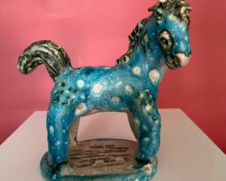 Salt glazed ceramic horse by Gambone, Italy. To see all 200+ pictures, visit https://www.sophiasestatesales.com/current-estate-sales and click on the link.