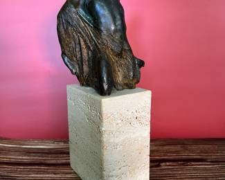 Bronze tabletop sculptures by modern Spanish artist Carme Albaiges (1956- ). “Sharp and refined, rational and passionate, this artist has the affirmed will, at the option of an abundant work, to characterize the experience human and autopsy feelings: “I try to reflect feelings, passions, concerns, doubt, lack of congruence … [I] want to express incomprehension in front of a strange, gigantic universe, in which the individual is immersed and which is not always him understandable. For me, the world is absurd, I try to give shape to this feeling in my work. “—from Galerie GNG, Paris. To see all 200+ pictures, visit https://www.sophiasestatesales.com/current-estate-sales and click on the link.