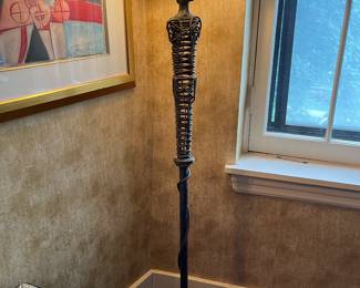 Mario Villa signed floor lamp, Nefertiti series, mixed metals