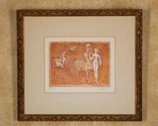 “The Lapiths and The Centaurs”, etching by Lars Bo, signed and numbered in pencil 76/250. To see all 200+ pictures, visit https://www.sophiasestatesales.com/current-estate-sales and click on the link.