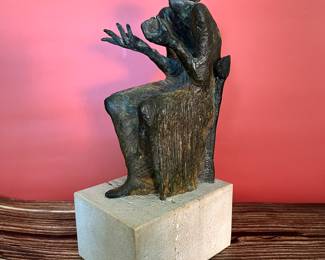 Bronze tabletop sculptures by modern Spanish artist Carme Albaiges (1956- ). “Sharp and refined, rational and passionate, this artist has the affirmed will, at the option of an abundant work, to characterize the experience human and autopsy feelings: “I try to reflect feelings, passions, concerns, doubt, lack of congruence … [I] want to express incomprehension in front of a strange, gigantic universe, in which the individual is immersed and which is not always him understandable. For me, the world is absurd, I try to give shape to this feeling in my work. “—from Galerie GNG, Paris. To see all 200+ pictures, visit https://www.sophiasestatesales.com/current-estate-sales and click on the link.