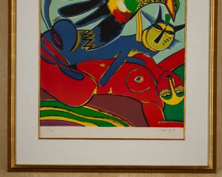 Guillaume Corneille, lithograph, signed and dated '80 in pencil. To see all 200+ pictures, visit https://www.sophiasestatesales.com/current-estate-sales and click on the link.