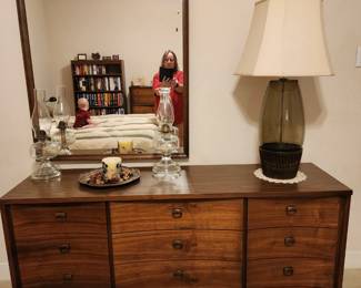 Midcentury 9 Drawer Dresser with Mirror