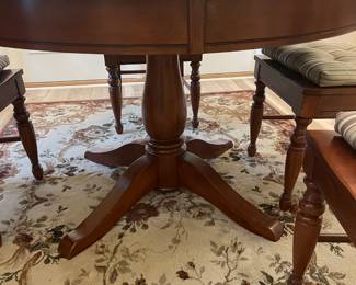 Dinning Table 4 Chairs and a Leaf.  $ 450.00                                    Table: 48" round 29.5"t  66"long with leaf                                                   Chairs: 19"w 16"d 37"t   floor to seat 17.5"