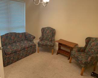 Floral Lover seat & (4) Chairs "St. Timothy", Hickory, NC   Loveseat:  $200.00    62"w 29"d 32.5"t                                                     Chairs:  $ 150.00 each  27.5"w 21"d 42.5"t