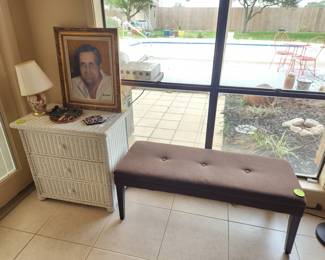 3 drawer wicker chest and padded bench