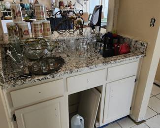 Lots of bar ware and cabinet for sale