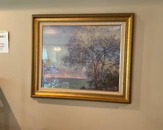 Large signed painting under glass with great frame - in LR area