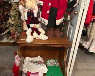 Night stand with various Christmas items