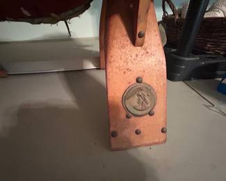 Emblem on stepping stool wood