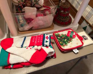 Christmas pot holders, socks, scarves