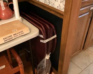 Dining area - set of wood grain TV trays with carrier