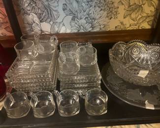 Luncheon/party type plates with matching cups; cut glass bowl & glass platter