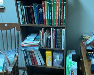 Cookbooks & more in wood shelf unit