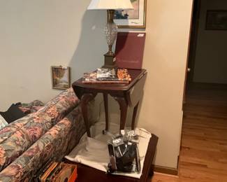 45’s, coffee table, phone set, small occasional table with fold down sides