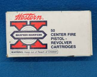 Lot 256. Western Super-Match 38 special.&nbsp; 148 grain.&nbsp; Full box of 50 rounds.