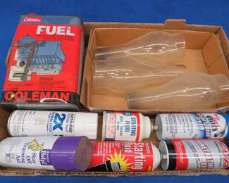 Lot 328. Lubricants, starting fluid, paint, Coleman fuel