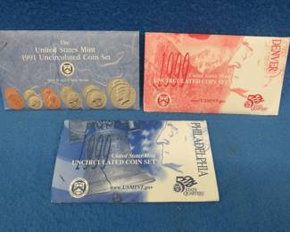 Lot 346. 1991 US Mint set, 1999 State Quarter set from Denver, and a 1999 State Quarter set from Philadelphia