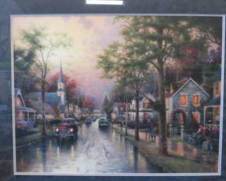Lot 31. Hometown Morning signed and numbered, framed and matted print by Thomas Kincaid. 