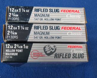 Lot 166. Three boxes of five each (15) total Federal; 2 3/4" rifled 1 oz.&nbsp; slugs