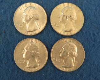 Lot 134. Four silver Washington quarters.&nbsp; All dated 1964.