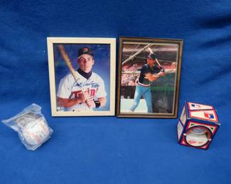 Lot 320. Marty Cordova autographed Rookie of the Year photo, Roy Smalley autographed photo, and two baseballs