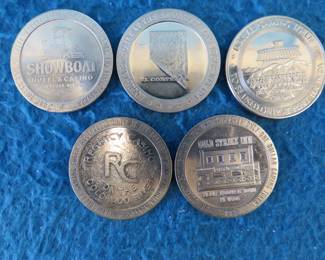 Lot 172. Five old casino tokens.&nbsp; Many are from closed casinos.