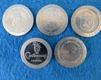 Lot 175. Five old casino tokens.&nbsp; Many are from closed casinos.