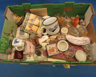 Lot 220. Collectible smalls including Spry cookbooks, 1915 pin tray, and more