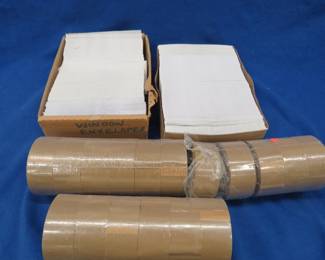 Lot 361. Two boxes of window envelopes and 17 rolls of shipping tape