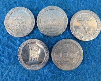 Lot 174. Five old casino tokens.&nbsp; Many are from closed casinos.