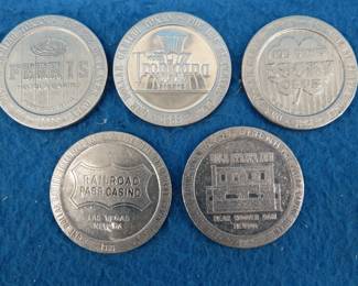 Lot 120. Five old casino tokens.&nbsp; Many are from closed casinos.