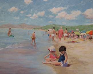 Lot 289. Framed, matted, signed, and numbered 124/300 Purple Pail print by Christian Tittle. Frame size is 28 x 25 1/2".