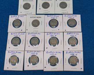 Lot 344. Fifteen Buffalo Nickels with dates as shown