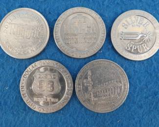 Lot 122. Five old casino tokens.&nbsp; Many are from closed casinos.