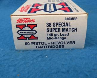 Lot 254. Western Super-Match 38 special.&nbsp; 148 grain.&nbsp; Full box of 50 rounds.