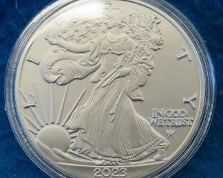 Lot 389. 2023 American Silver Eagle.&nbsp; One ounce of .999 fine silver.
