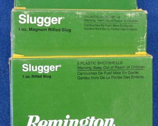 Lot 158. Three boxes of five each, (15 total) Remington 2 3/4" 12-ga. Slugger 1 oz. Rifled slugs