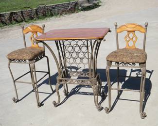 Lot 34. Tall table and two stools&nbsp; &nbsp;36"W x 43"H x 24"D