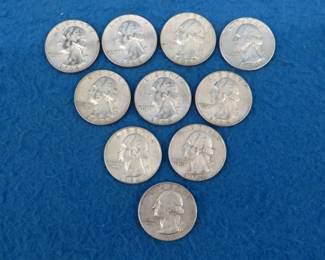 Lot 261. Ten silver Washington quarters.&nbsp; All dated 1964.