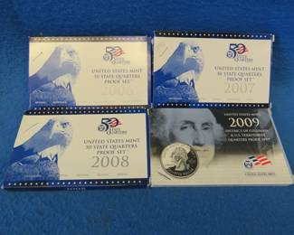 Lot 300. Four state quarter US Mint sets.&nbsp; 2006, 2007, 2008, and 2009.