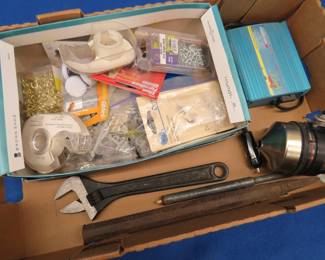 Lot 329. Tools, fasteners, Zebco reel, and more