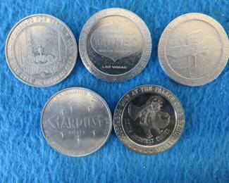 Lot 173. Five old casino tokens.&nbsp; Many are from closed casinos.