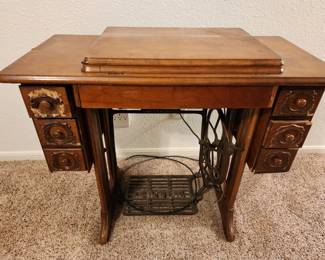 Antique Sewing Machine Cabinet with Singer Sewing Machine