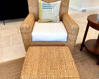 Smith & Hawken Water Hyacinth Wicker Lounge Chair and Ottoman