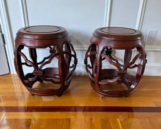 Asian carved wood stools / small tables
