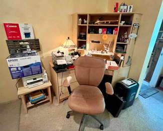 Nice desk, chair, printer, shredder, packed