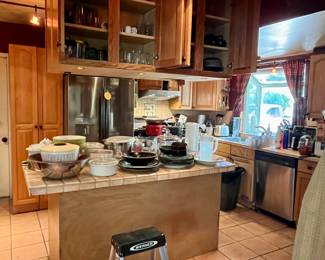 Crystal, china, baking, appliances, knives, pots and pans, etc